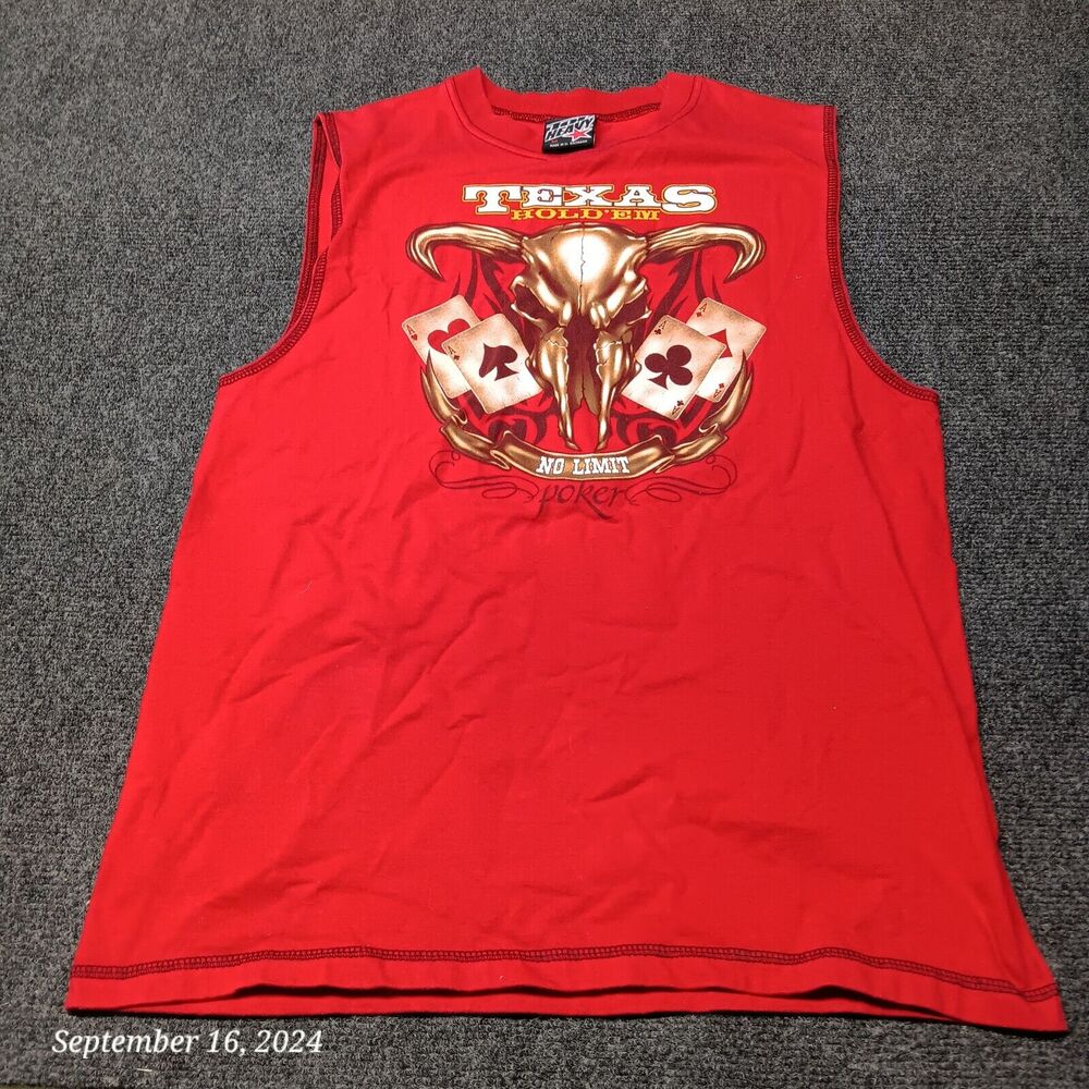 Vintage Top Heavy Tank Top Shirt Medium Red Texas Hold '‎ Em Poker Y2K